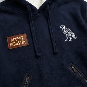 New Customize 500GSM Heavyweight Polar <b>Sherpa</b> <b>Fleece</b> Boxy Oversized Streetwear Hoodie Embroidered Falcon Patch Hoodie - Product Image 6
