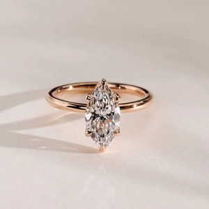 Beautiful 925 <b>Silver</b> 18K Rose Gold Marquise Moissanite Diamond <b>Ring</b> <b>Solitaire</b> Women Wedding Engagement <b>Rings</b> - Product Image 1