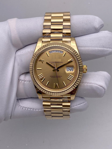 นาฬิกาอัตโนมัติรุ่นลิมิเต็ดอิดิชั่นคุณภาพสูง ดีไซน์หรูหราสีทอง หน้าปัดแชมเปญ ขอบตัวเรือนแบบฟลูเต็ด กลไก ETA สไตล์วินเทจโมเดิร์น กระจกแซฟไฟร์ - Product Image 2