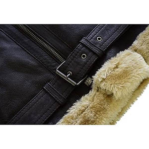 เสื้อแจ็คเก็ตนักบินหนังแท้สีน้ำตาลสำหรับผู้ชาย  บุขนแกะ  สไตล์วินเทจ  แบบคลาสสิก  บุซับในอุ่น - Product Image 5