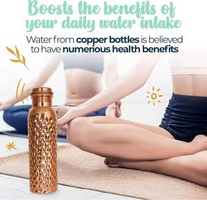 Botella de Agua de Cobre Puro de 34 oz, Hecha a Mano, Ecológica, Apta para Agua Hirviendo, Tapa Hermética, Ideal para Yoga, Gimnasio y Viajes - Product Image 4