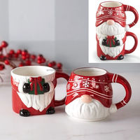 Mug à lait moderne en céramique dolomite écologique de 350 ml, avec poignée, motif Père Noël 3D peint à la main – Idéal comme cadeau de Noël