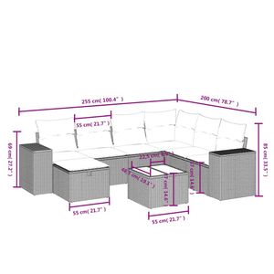Juego de sofás de patio de ratán sintético negro de 8 piezas con cojines, elegantes muebles de exterior - Product Image 4