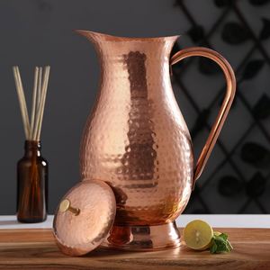 Carafe à eau en cuivre à finition martelée, pichet de service d'eau haut de gamme - Product Image 3