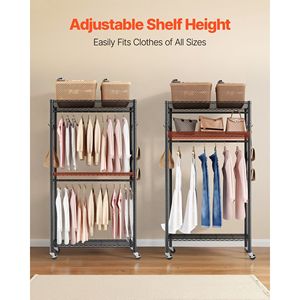 Porte-vêtements à roulettes robuste à 3 niveaux en acier au carbone, capacité de charge de 450 lb - Product Image 5