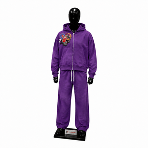 Ensemble de survêtement graphique violet pour homme – Hoodie zippé et pantalon de jogging ample – Style urbain premium - Product Image 1
