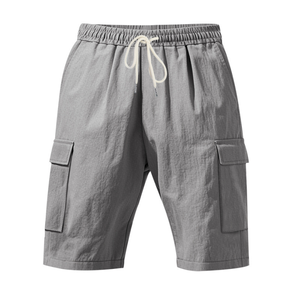 Shorts cargo pour hommes 100 % polyester, décontractés, unis, avec logo frontal, écologiques, respirants, à braguette zippée, imprimés numériquement, avec poches, vente en gros - Product Image 1