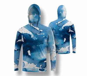 Sweat à capuche de pêche Sprint à manches longues, imprimé par sublimation, protection UPF 50 anti-UV, unisexe adulte, motif aquarelle bleu, pull-over - Product Image 1