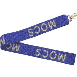 Mocs Blue Webbing <b>Strap</b> With Raised Gold Lettering Classic Style Convenient Bag Accessory - Product Image 1