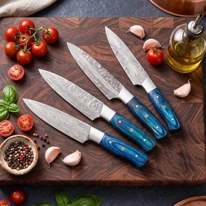 Juego de Cuchillos de Chef de Acero de Damasco Hechos a Mano, 4 Piezas, Mango de Madera con Funda de Cuero, Cuchillos Utilitarios para Supervivencia y Camping - Product Image 3