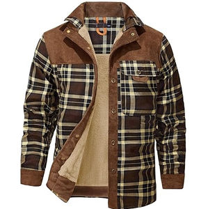 High Quality Camouflage Flannel Pattern Front Button Vintage Heavy <b>Lined</b> Inner Sherpa Hiking <b>Fur</b> Faux Flannel <b>Jackets</b> Breathable - Product Image 3