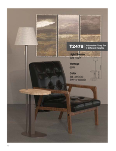 Indoor Floor <b>Lamp</b> With Wooden <b>Shelf</b> Beige Fabric Drum Shade Metal Base Adjustable Height Light Source E27 E26 Vietnam Lumetal - Product Image 3