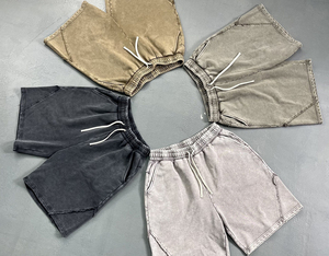 Streetwear Men's Custom Casual Solid Acid Washed Heavyweight <b>Canvas</b> Drawstring Distressed Long Cotton Ripped Sweat Shorts - Product Image 6