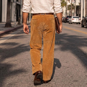 Pantalon en daim pour homme avec coupe ajustée élégante, doublure douce, construction durable, look tendance, idéal pour les sorties quotidiennes - Product Image 3