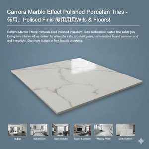 Carreaux de porcelaine effet marbre de Carrare, résistants aux taches et aux acides, 600 x 600, carrés standard, 9 mm – 10 mm, absorption d'eau < 0,5 %, haute brillance - Product Image 2