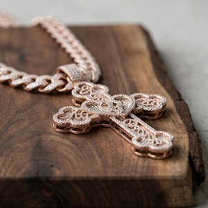 Collier pendentif croix chapelet Hip Hop Iced Out en Moissanite, Bijoux Bling - Product Image 6