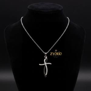 Collier pendentif croix de luxe moderne en argent sterling 925 Zyorio Jewels pour femmes, plaqué or rose, diamant, mariage - Product Image 3