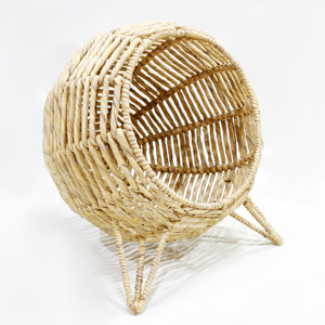 Lit pour chat rond tissé en forme de grotte avec coussin amovible, matériau en fibre respirante, lit pour animaux de compagnie d'intérieur, style minimaliste, utilisable toute l'année - Product Image 2
