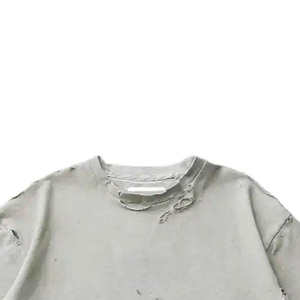 เสื้อยืดโอเวอร์ไซส์ทรงวินเทจสำหรับผู้ชาย ผ้าฝ้ายเนื้อนุ่ม สวมใส่สบาย สไตล์สตรีทแวร์แบบครอป  ดีไซน์ทำสีซีดแบบ Distressed - Product Image 4