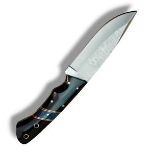 Couteaux de chasse en acier Damas pour le camping, avec lame à motif stratifié distinctif et manche en bois brun, pour la chasse et le bushcraft - Product Image 2