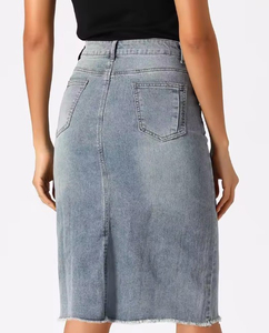 Mini-jupe en jean pour femme, taille empire, unie, vintage, tendance, décontractée, en jean bleu déchiré et vieilli, vêtements OEM ODM - Product Image 5