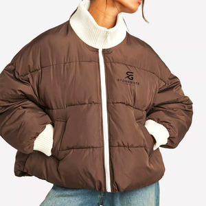 Veste à capuche matelassée pour femme, mode, hiver, chaude, coupe-vent, couleur unie, légère, haute qualité, logo personnalisé - Product Image 1