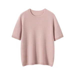 Camiseta de Cuello Redondo Personalizada 100% Cachemira para Mujer, OEM, Color Sólido Informal, Manga Corta, Suéter de Punto para Dama, Mayorista de Fábrica de Mongolia - Product Image 3