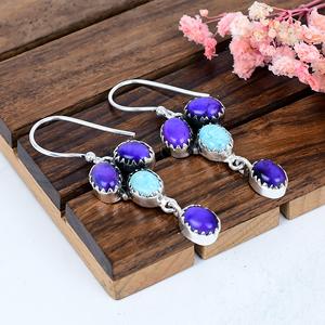 Pendientes de Turquesa Kingman Azul Violeta, Plata de Ley 925, Joyería Boho del Suroeste con Piedras Preciosas, Regalo para Ella - Product Image 4