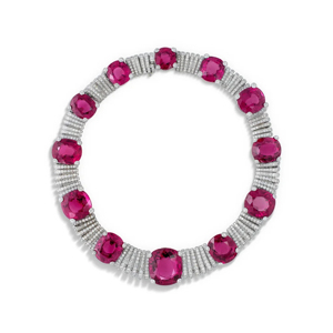 Platinum <b>Ruby</b> <b>Necklace</b> With Oval Cut Diamonds Luxury Women's Wedding Jewelry - Product Image 1