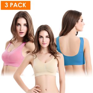 Lot de 3 soutiens-gorge de sport sans coutures pour femmes, soutien léger, débardeurs pour fitness, entraînement, yoga, sommeil - Sans armatures - Product Image 1