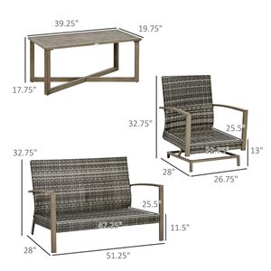 Set di Mobili da Giardino in Vimini a 4 Pezzi con 2 Sedie a Dondolo, Divano a Due Posti, Set da Conversazione in Rattan PE per Esterni con Cuscini in Alluminio - Product Image 2