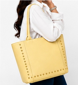 Gravs Luxury Genuine Leather Studded Solid Color Tote Bag Women Large Capacity Magnetic Button Closure England Style Daily Use - Product Image 4