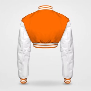 Women's Orange <b>White</b> Varsity <b>Jacket</b> <b>Short</b> Length Full Sleeve Contrast Color Solid Pattern Button Up Collar Autumn Wear - Product Image 4