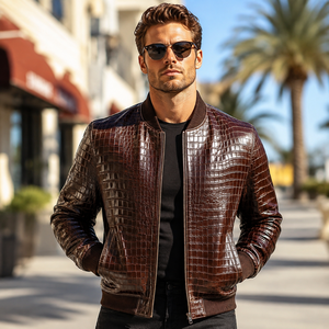 Veste Bomber en Cuir Gaufré 100% Véritable pour Homme, Style Vintage, Motif Écossais, Fermeture Éclair Avant, Décontractée, Été - Product Image 4