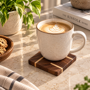 Juego de 4 Posavasos de Madera de Mango con Incrustaciones Geométricas para Tazas de Té y Café |   Posavasos Cuadrados para Mesa de Comedor, Hogar, Oficina, Regalo, Decoración - Product Image 3