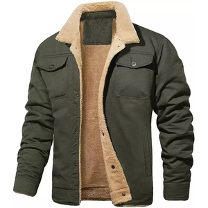 Blouson Bomber en Toile pour Homme, Doublure Sherpa, Couleur Tan, Coupe-Vent Respirant, Vêtement de Travail, Fermeture Éclair, Col Montant, Service OEM, Prêt à Porter - Product Image 3