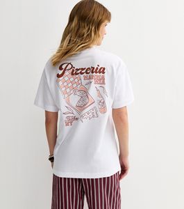 T-shirt oversize blanc imprimé pizza pour femme - Product Image 6