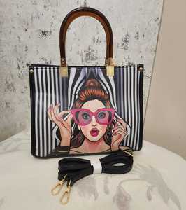 Custom Artist Girl Print Zipper Tote Bag Large Shoulder Handbag Nylon Polyester for Daily Use - Product Image 2