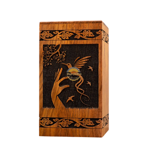 Urne funéraire artisanale Arbre de vie avec oiseau et urne funéraire en bois naturel, boîte à cendres en époxy bleu, souvenir funéraire artistique par AYAANS - Product Image 3