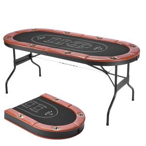 Tavolo da Poker Pieghevole da 72 Pollici per 8 Giocatori con Bordi Imbottiti e Portabicchieri, Tavolo da Gioco Ovale Portatile per Casinò e Uso Domestico - Product Image 1