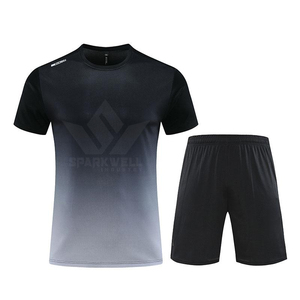 Men's Black Sports T Shirt and Shorts <b>Set</b> Crew Neck Quick Dry <b>Knitted</b> Polyester Spandex Workout Activewear - Product Image 6