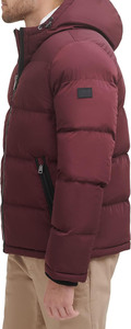 Veste matelassée à capuche pour homme, bordeaux, polyester, manteau d'hiver décontracté, fermeture éclair, doublure en fausse fourrure, coupe régulière, coupe-vent - Product Image 5