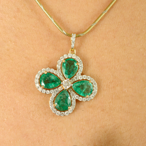 NOVA Women's 18K Solid Yellow Gold Emerald Clover Pendant with Diamond and Pearl Accents Third Party Appraisal - Product Image 1