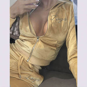 Wholesale High Quality Casual <b>Velvet</b> 2-Piece Long <b>Tracksuit</b> Sets Womens Rhinestone Hoodie Jogger Winter Fashion Anti-Pilling - Product Image 2