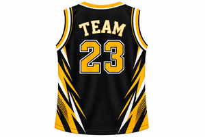 Maillot de basket-ball d'équipe pour hommes, noir et jaune, 23, sublimé, col en V, sans manches, évacuant l'humidité, coupe athlétique, toutes saisons - Product Image 5