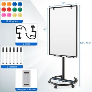 Tableau blanc magnétique mobile réglable en hauteur avec support rond et pinces à papier – Catégorie de produit : Tableaux blancs - Product Image 3