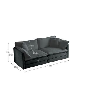 Divano Moderno a Due Posti in Tessuto Ciniglia Grigio, Grande Dimensione con 4 Cuscini, Imbottito Profondo per Soggiorno - Product Image 5