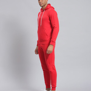 Ensemble de survêtement rouge à capuche pour homme, sweat-shirt en coton et pantalon de jogging coupe droite longueur intégrale avec poches latérales, décontracté, automne - Product Image 2