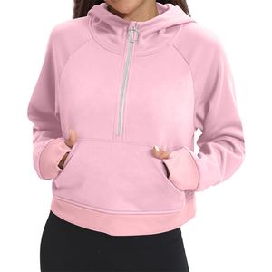 Women's Lightweight Winter Sports Half Zip Sweatshirts Multicolour Plain Jogger <b>Fleece</b> <b>Hoodies</b> with Custom Logo Loose Fitting - Product Image 3