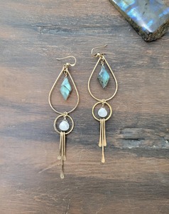 Boucles d'oreilles pendantes géométriques en argent 925, labradorite naturelle, style bohème, bijoux pour femmes à porter au quotidien - Product Image 3